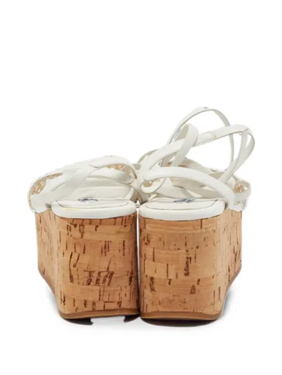 Pre-owned Prada Raffia Platform Sandals In White
