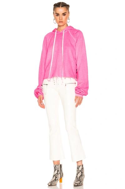 Ben Taverniti Unravel Project For Fwrd Cropped Oversized Sleeve Hoodie In Sunfaded Neon Pink