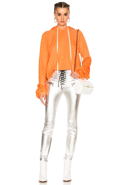 Ben Taverniti Unravel Project For Fwrd Cropped Oversized Sleeve Hoodie In Neon, Orange. In Sunfaded Neon Orange