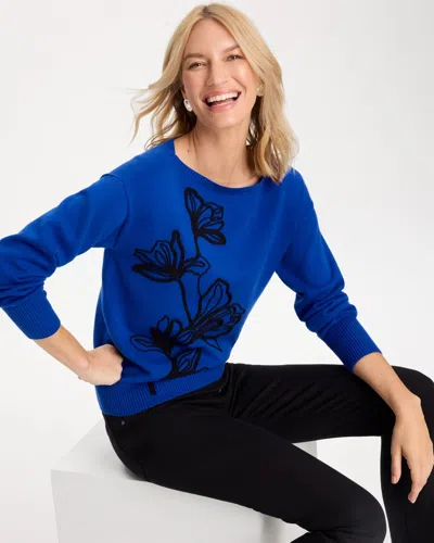 Chico's Embroidered Bateau Dolman Pullover Sweater In Planetary Blue In Planetary Blue