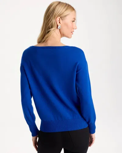 Chico's Embroidered Bateau Dolman Pullover Sweater In Planetary Blue In Planetary Blue