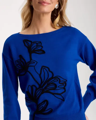 Chico's Embroidered Bateau Dolman Pullover Sweater In Planetary Blue In Planetary Blue