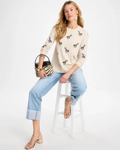Chico's Zebra Embroidered Pullover Sweater In Neutral In Neutral