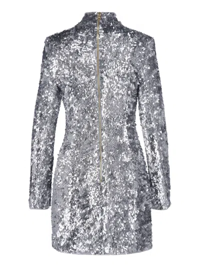 Balmain Sequin-embellished Structured-shoulder Mini Dress In Gray