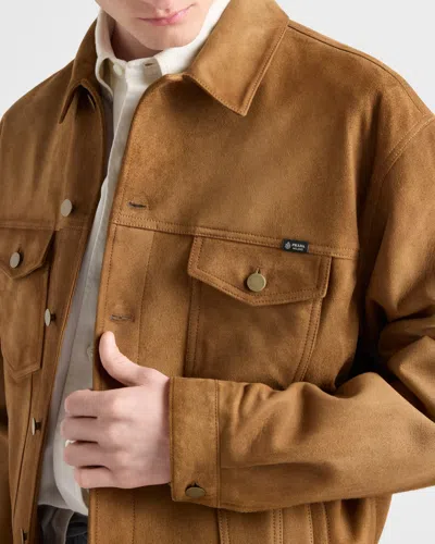 Prada Suede Jacket In Brown