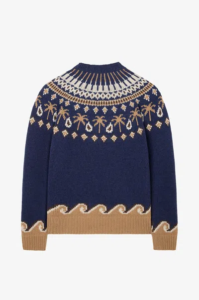 Alanui Embroidered Virgin Wool Sweater In Blue