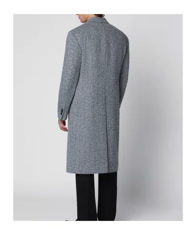 Lardini Grey Double-breasted Coat In Wool With Herringbone Pattern In Gray