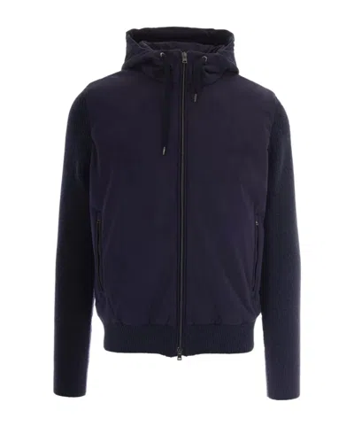 Herno Double-fabric Wool Hooded Jacket In Blue