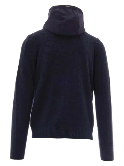 Herno Double-fabric Wool Hooded Jacket In Blue