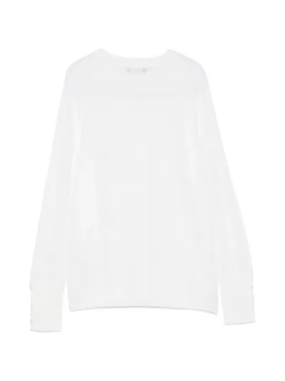 Alpha Studio Button-cuff Long-sleeve Sweater In White