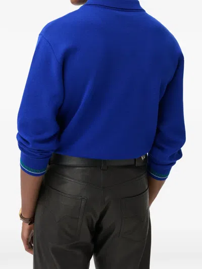 Versace Pull Polo En Maille De Laine Jacquard In Blue