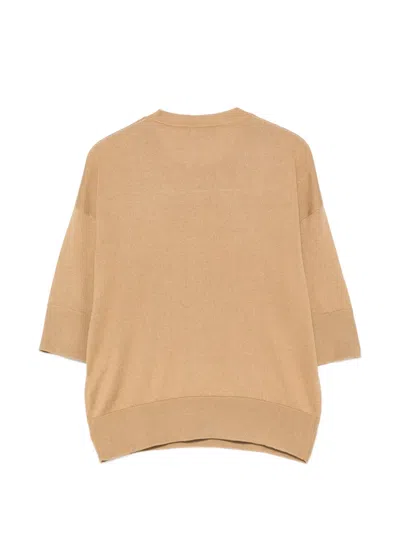 Alpha Studio Crew Neck Top In Brown