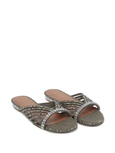 Kurt Geiger Crystal Strap Flat Mules In Neutral