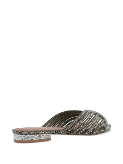Kurt Geiger Crystal Strap Flat Mules In Neutral