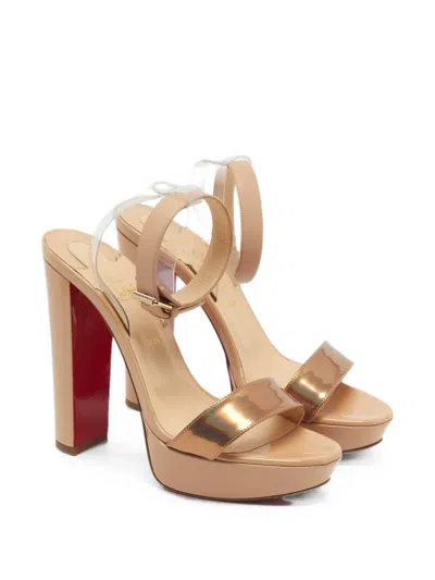 Pre-owned Christian Louboutin Platform Ankle-strap Platform Sandals In Neutrals