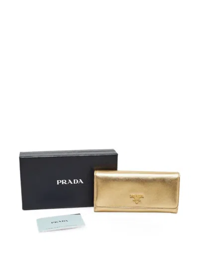 Pre-owned Prada Leather Wallet In Gold