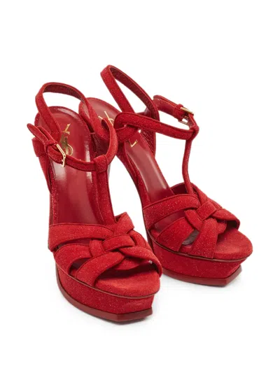 Pre-owned Saint Laurent Tribute Platform Sandals In Red