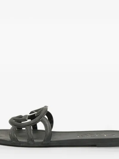 Pre-owned Gucci Interlocking G Flat Slides In Black