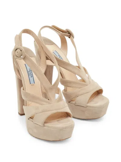 Pre-owned Prada Ankle-strap Platform Sandals In Neutrals