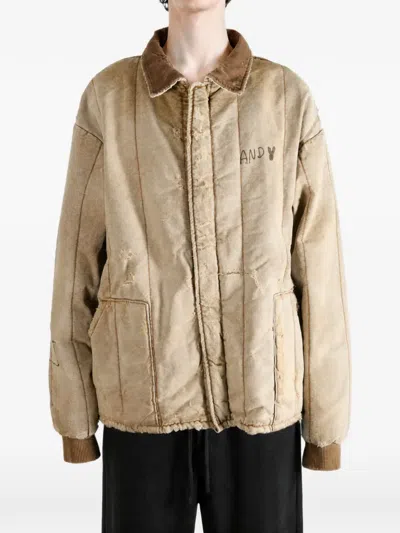 Paly 디스트레스드 이펙트 퀼팅 재킷 In Brown