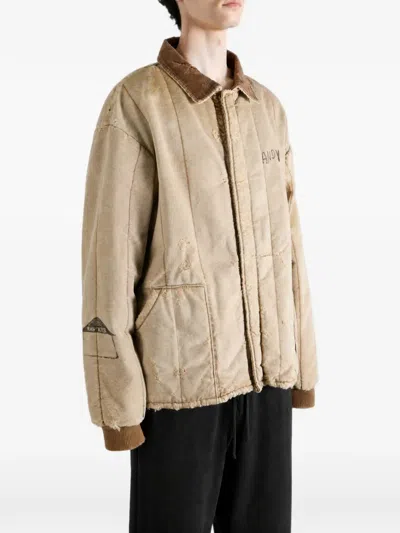 Paly 디스트레스드 이펙트 퀼팅 재킷 In Brown