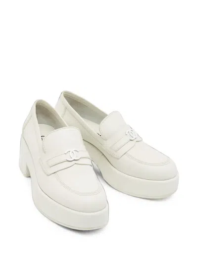 Pre-owned Chanel Cc Platform Loafers In White
