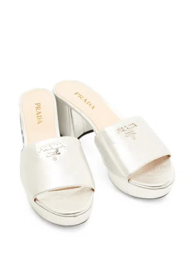 Pre-owned Prada Platform Sandals In Silver