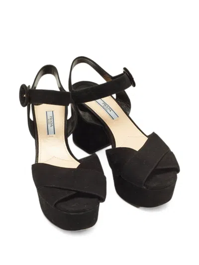 Pre-owned Prada Platform Ankle-strap Sandals In Black