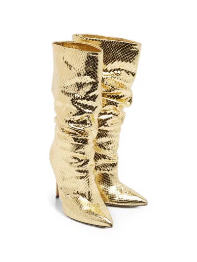 Pre-owned Paris Texas Python-embossed Mid-calf Boots In Gold