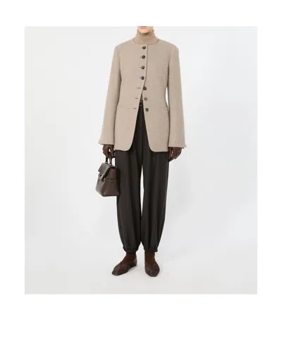 Max Mara Cashmere Single-breasted Collarless Jacket In Neutral