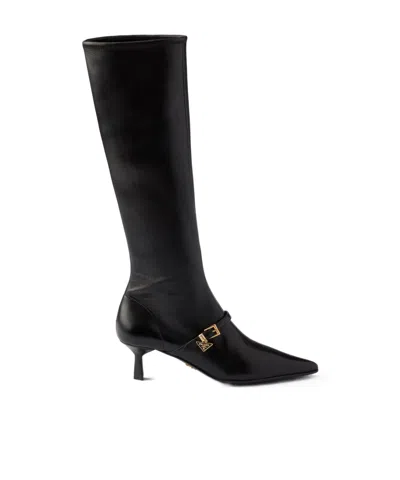 Prada Stretch Nappa Leather Boots In Black
