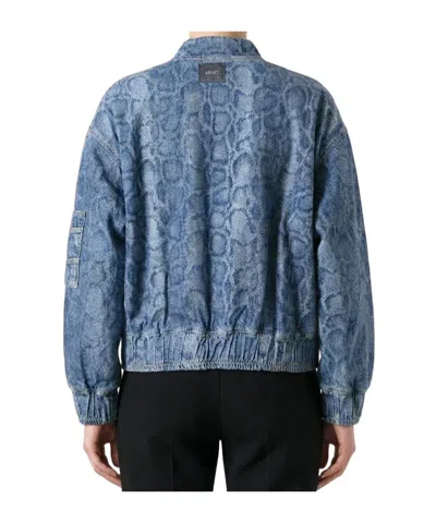 Liu •jo Denim Bomber Jacket With Python Print In Blue