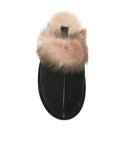 Ugg Leather Fur-lined Round-toe Flat Mules In Multi