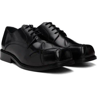 Stefan Cooke Black Slashed Square Toe Derbys In Black