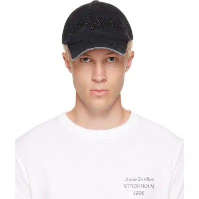 Acne Studios Faded Black Baseball Cap With Embroidered Logo In Black