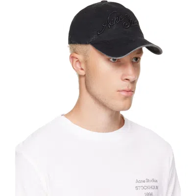 Acne Studios Faded Black Baseball Cap With Embroidered Logo In Black