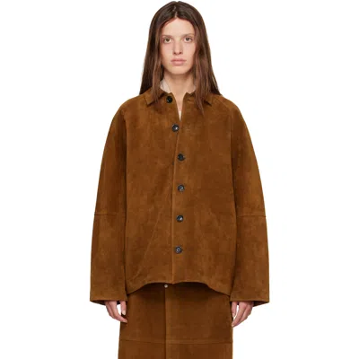 Studio Nicholson Tan Bowe Suede Jacket In Brown