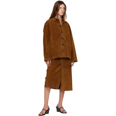 Studio Nicholson Tan Bowe Suede Jacket In Brown