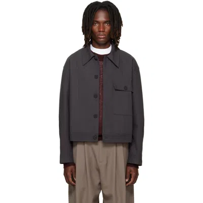 Studio Nicholson Cotton Concealed Placket Overshirt In Gray