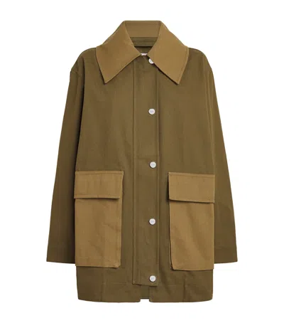 Ganni Oversized Cotton Utility Jacket In Green