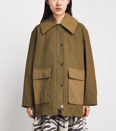 Ganni Oversized Cotton Utility Jacket In Green