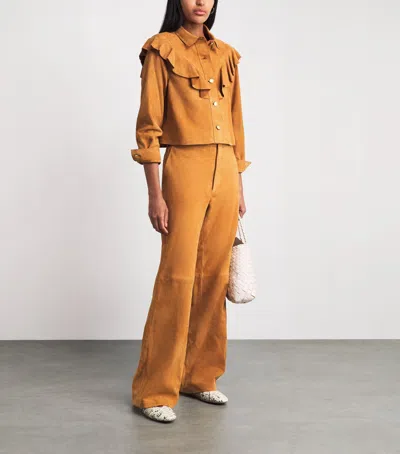 Ulla Johnson Matilde Ruffle Suede Jacket Cognac In Brown