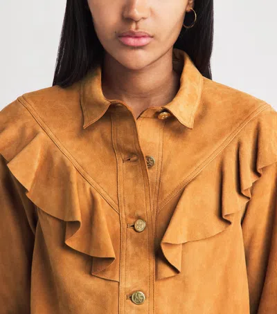 Ulla Johnson Matilde Ruffle Suede Jacket Cognac In Brown