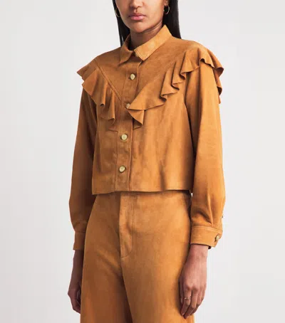 Ulla Johnson Matilde Ruffle Suede Jacket Cognac In Brown