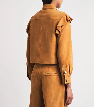 Ulla Johnson Matilde Ruffle Suede Jacket Cognac In Brown