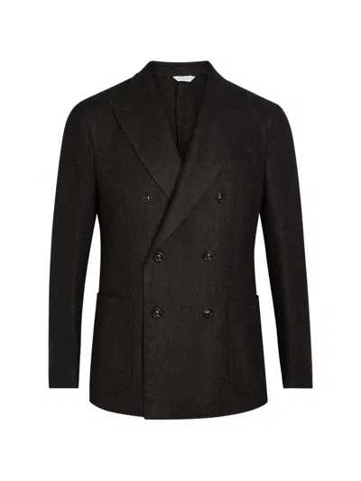 Boglioli Herringbone Double-breasted Wool Blazer In Black