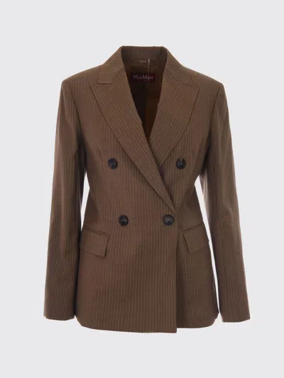 Max Mara Studio Double-breasted Pinstripe Blazer In Brown