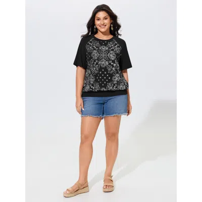 Bloomchic Supersoft Boho Print Raglan Sleeve T-shirt In Black