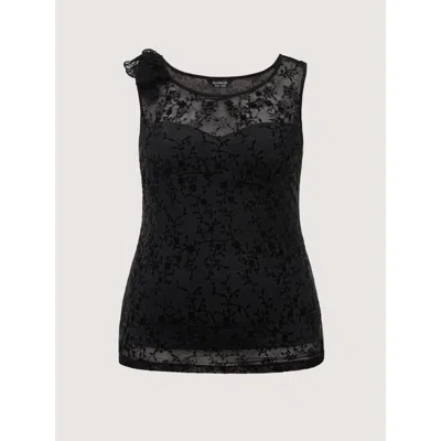 Bloomchic Solid Lace Round Neck Tank Top In Black