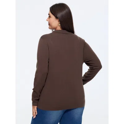 Bloomchic Polo Collar Long Sleeve Button Pullover In Darkbrown